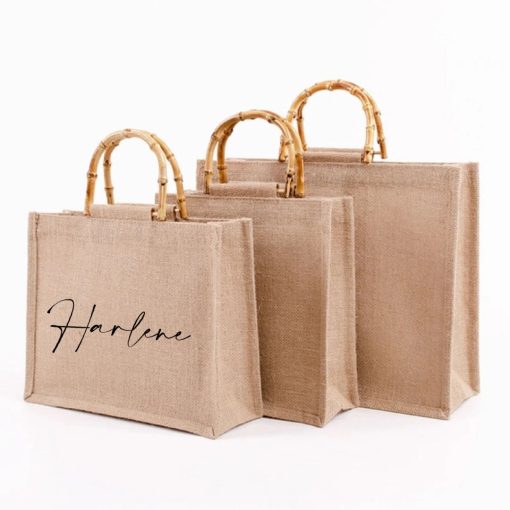 Embroidered Jute Bamboo Tote - Image 2