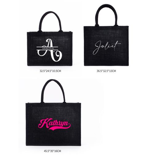 Personalized Black Jute Bag - Image 2